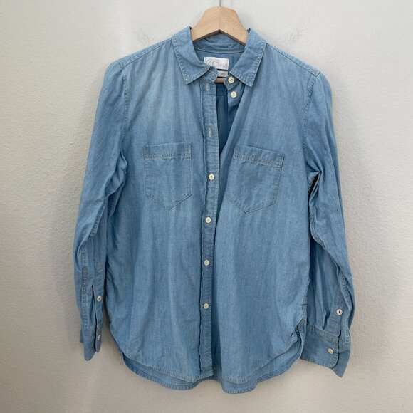 J Crew Womens 6 Classic Chambray Shirt Button Up Long Sleeve Cotton Top Blue - Picture 1 of 6